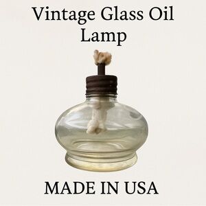 ‼️Vintage Glass Oil Lamp with Wick – Made in USA Primitive Farmhouse Decor – 4”